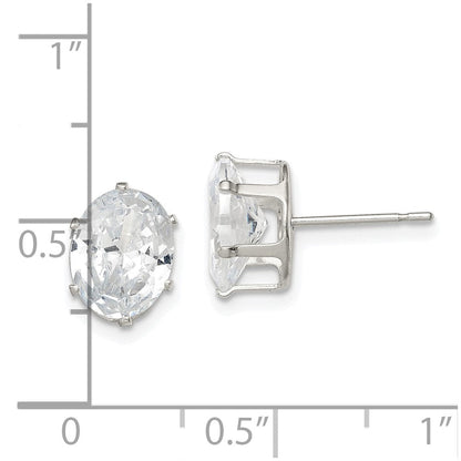 Sterlingsilber Poliert 9x7mm Oval Snap Set Zirkonia Ohrstecker