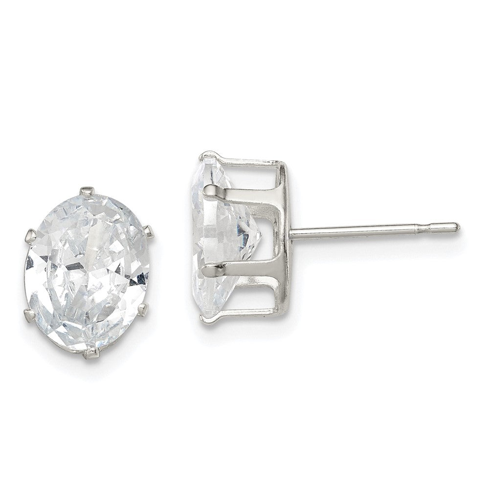 Sterlingsilber Poliert 9x7mm Oval Snap Set Zirkonia Ohrstecker