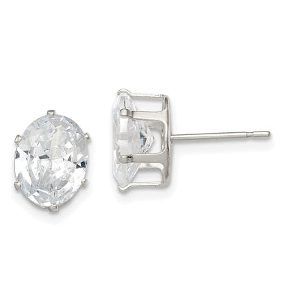 Sterlingsilber Poliert 9x7mm Oval Snap Set Zirkonia Ohrstecker