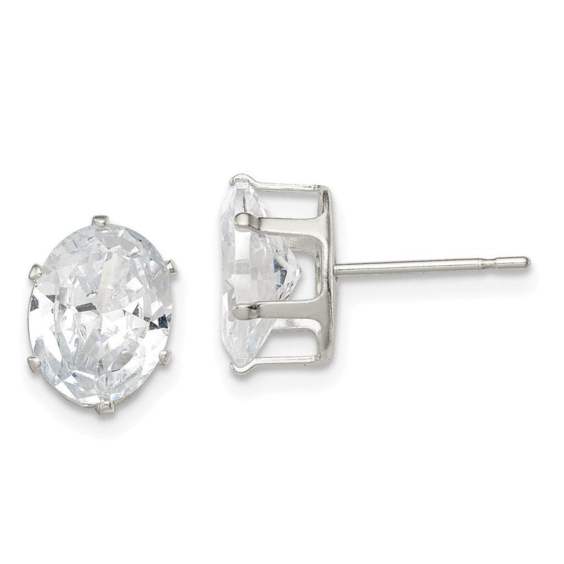 Sterlingsilber Poliert 9x7mm Oval Snap Set Zirkonia Ohrstecker