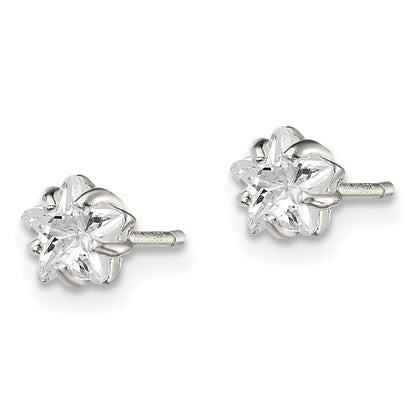 Sterlingsilber Poliert 5mm Stern Korb Set Zirkonia Ohrstecker