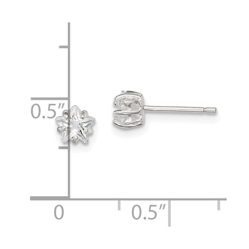 Sterlingsilber Poliert 5mm Stern Korb Set Zirkonia Ohrstecker