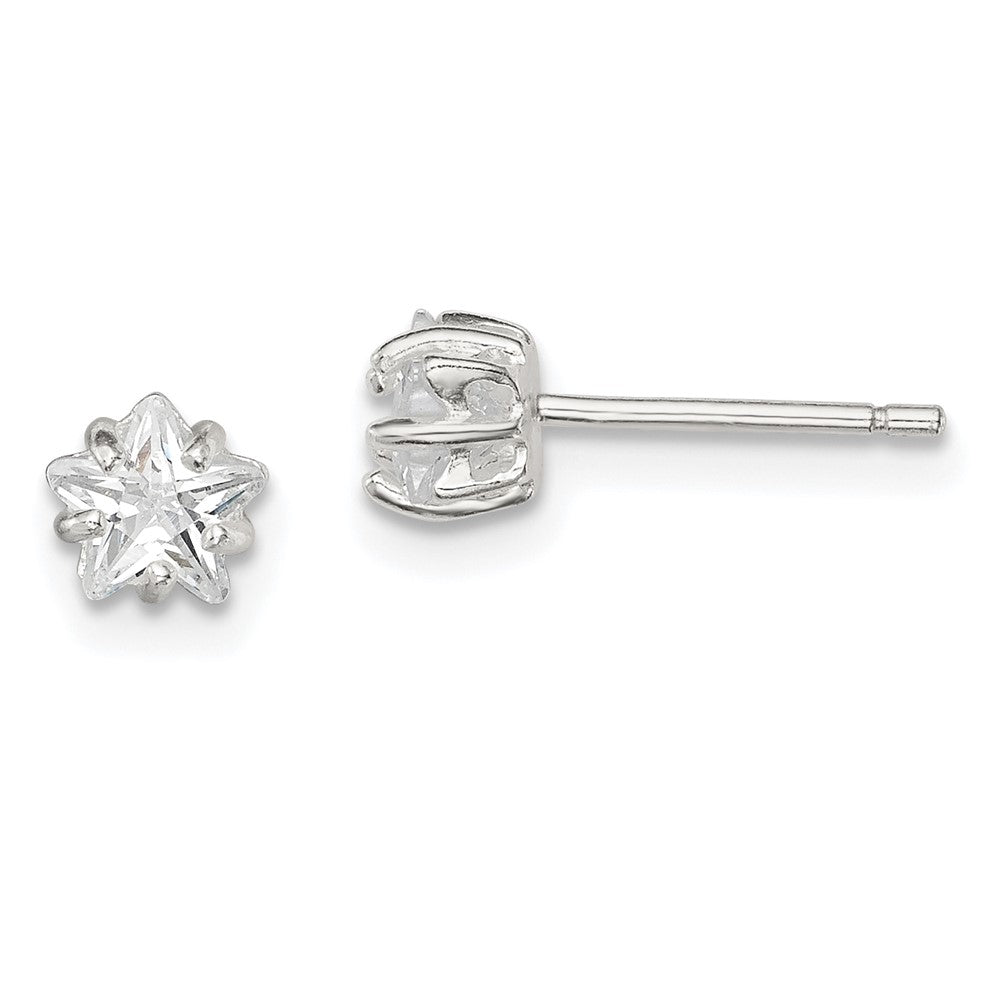 Sterlingsilber Poliert 5mm Stern Korb Set Zirkonia Ohrstecker