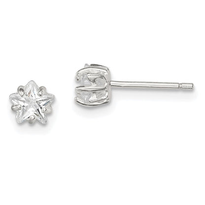 Sterlingsilber Poliert 5mm Stern Korb Set Zirkonia Ohrstecker