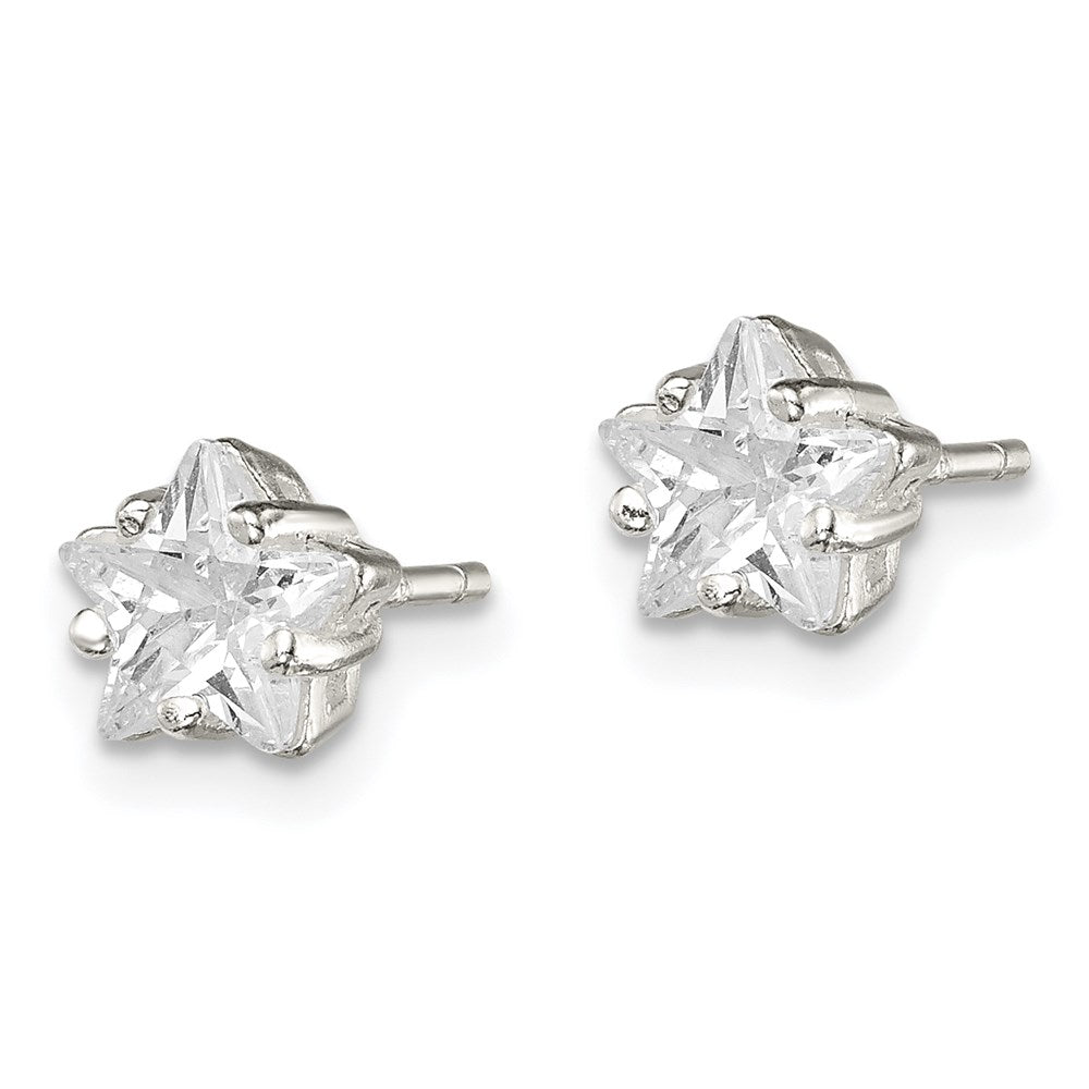 Sterlingsilber Poliert 6mm Stern Korb Set Zirkonia Ohrstecker