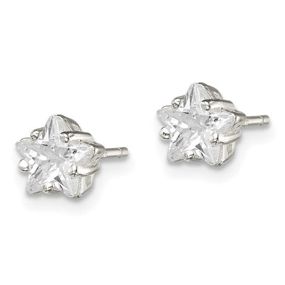 Sterlingsilber Poliert 6mm Stern Korb Set Zirkonia Ohrstecker