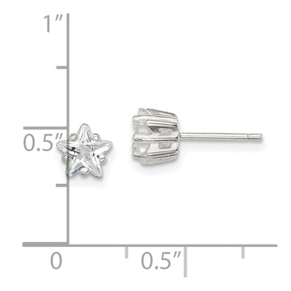 Sterlingsilber Poliert 6mm Stern Korb Set Zirkonia Ohrstecker