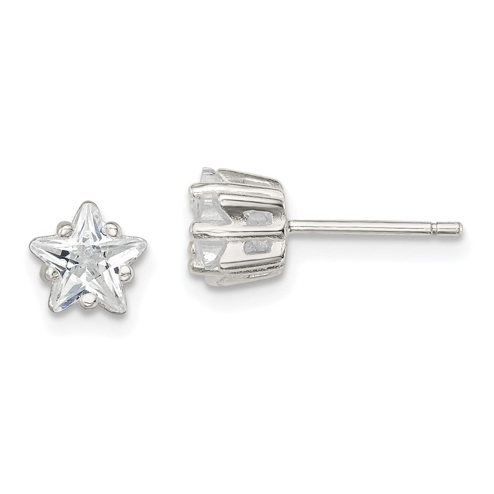 Sterlingsilber Poliert 6mm Stern Korb Set Zirkonia Ohrstecker