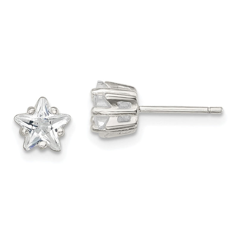 Sterlingsilber Poliert 6mm Stern Korb Set Zirkonia Ohrstecker