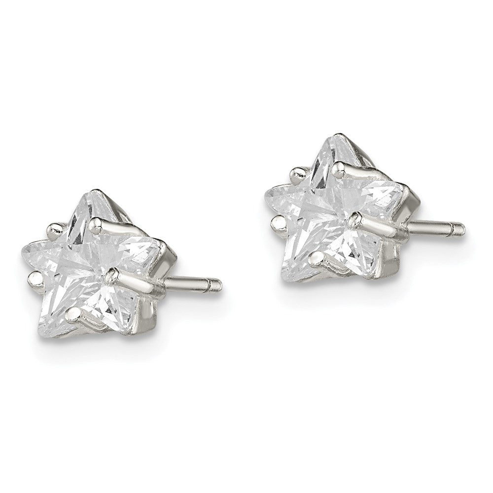 Sterlingsilber Poliert 7mm Stern Korb Set Zirkonia Ohrstecker