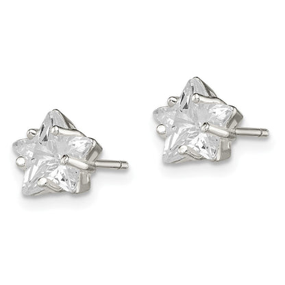 Sterlingsilber Poliert 7mm Stern Korb Set Zirkonia Ohrstecker