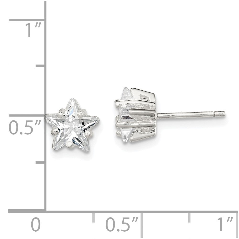 Sterlingsilber Poliert 7mm Stern Korb Set Zirkonia Ohrstecker