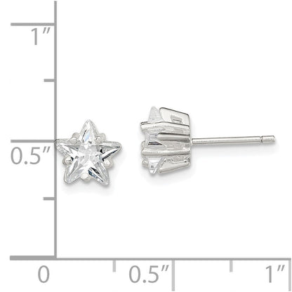 Sterlingsilber Poliert 7mm Stern Korb Set Zirkonia Ohrstecker