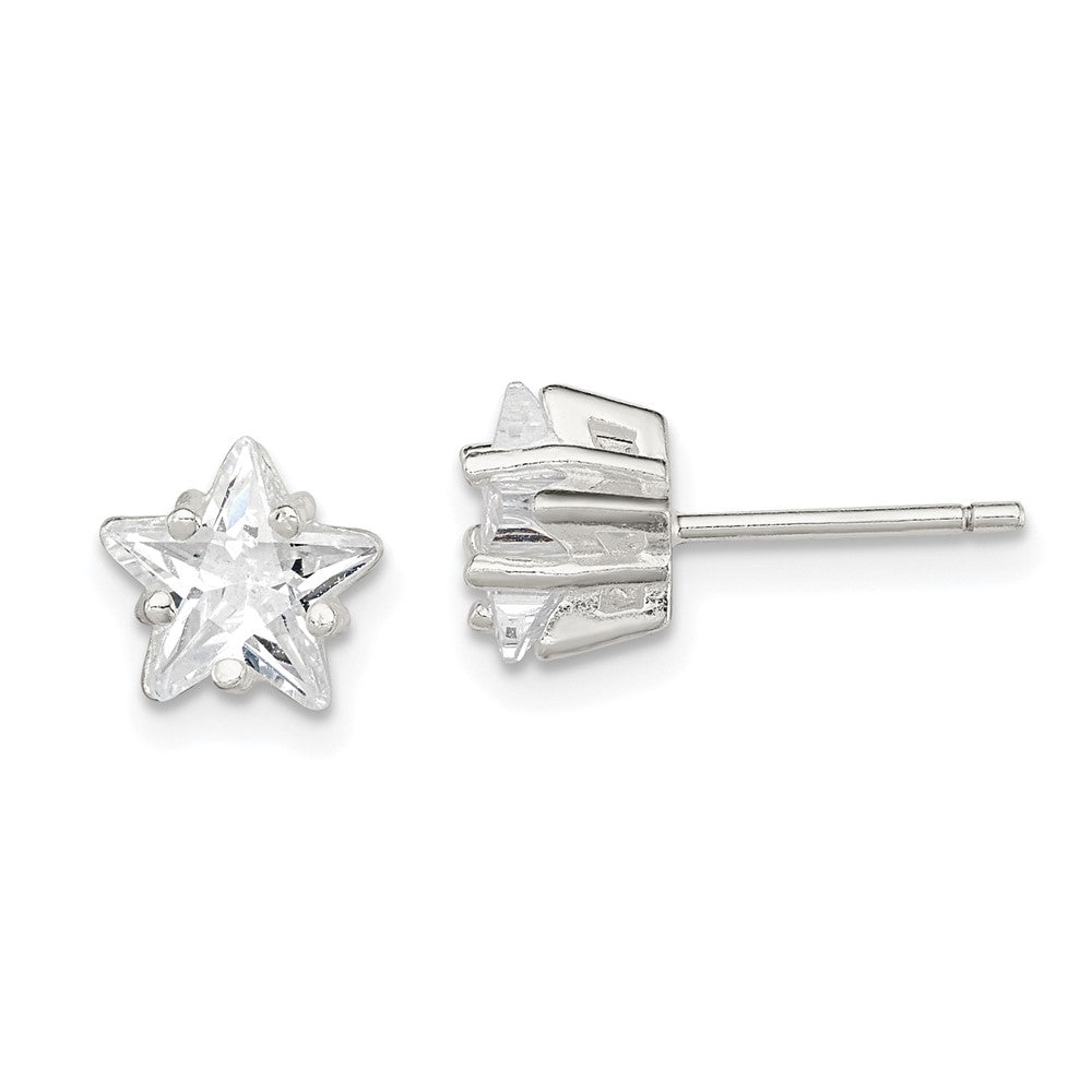 Sterlingsilber Poliert 7mm Stern Korb Set Zirkonia Ohrstecker
