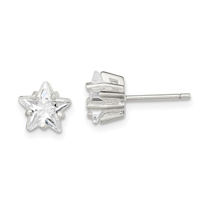 Sterlingsilber Poliert 7mm Stern Korb Set Zirkonia Ohrstecker
