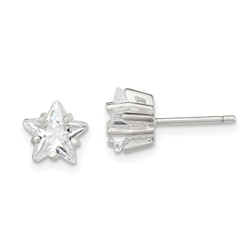 Sterlingsilber Poliert 7mm Stern Korb Set Zirkonia Ohrstecker