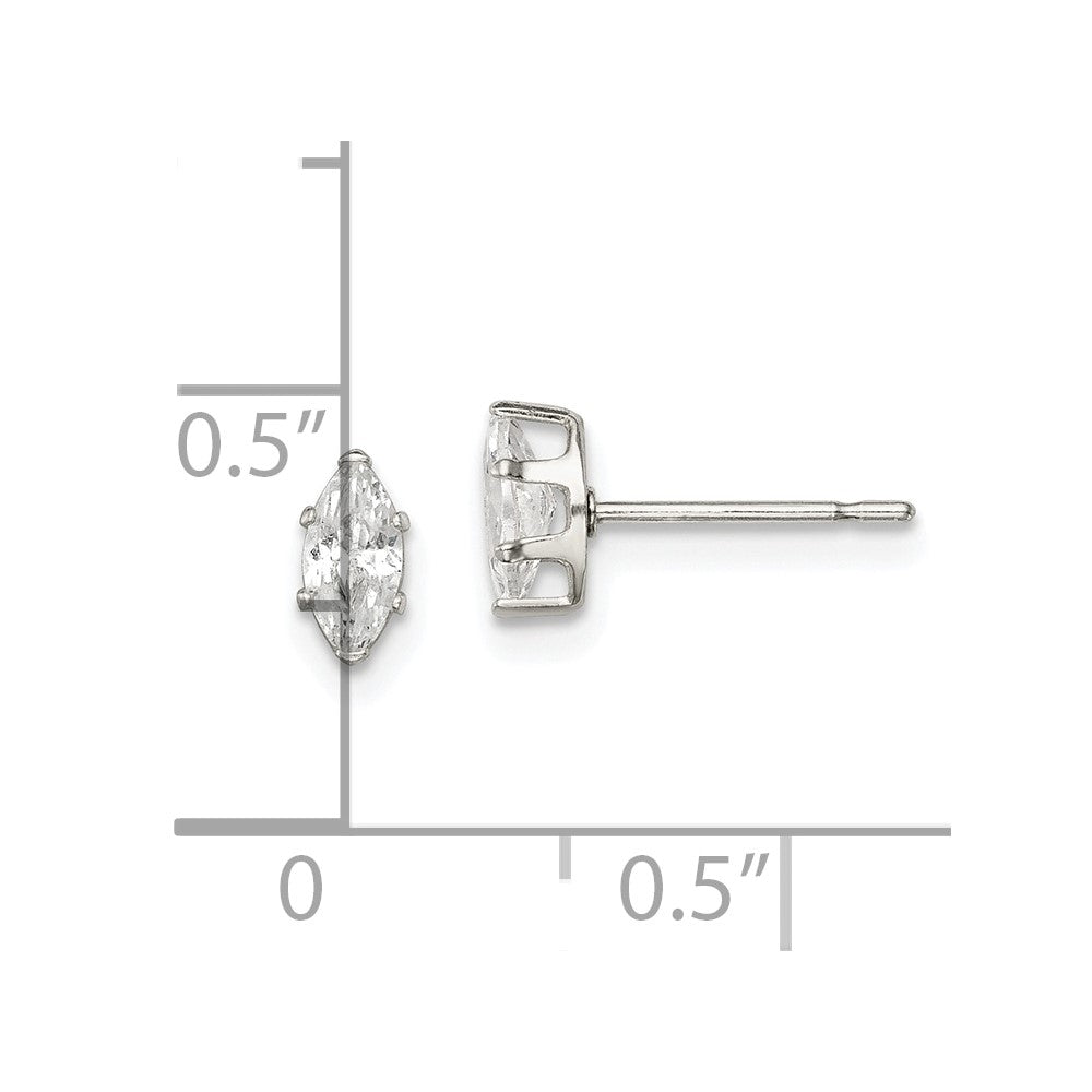 Sterlingsilber Poliert 6x3mm Marquise Snap Set Zirkonia Ohrstecker