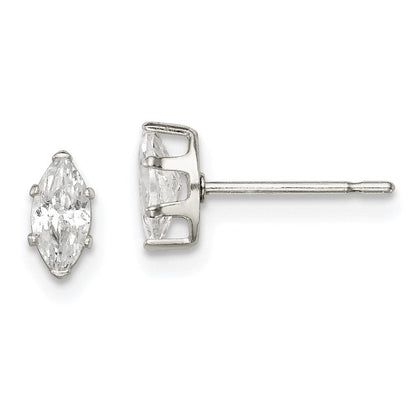 Sterlingsilber Poliert 6x3mm Marquise Snap Set Zirkonia Ohrstecker