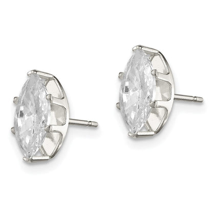 Sterlingsilber Poliert 10x5mm Marquise Snap Set Zirkonia Ohrstecker