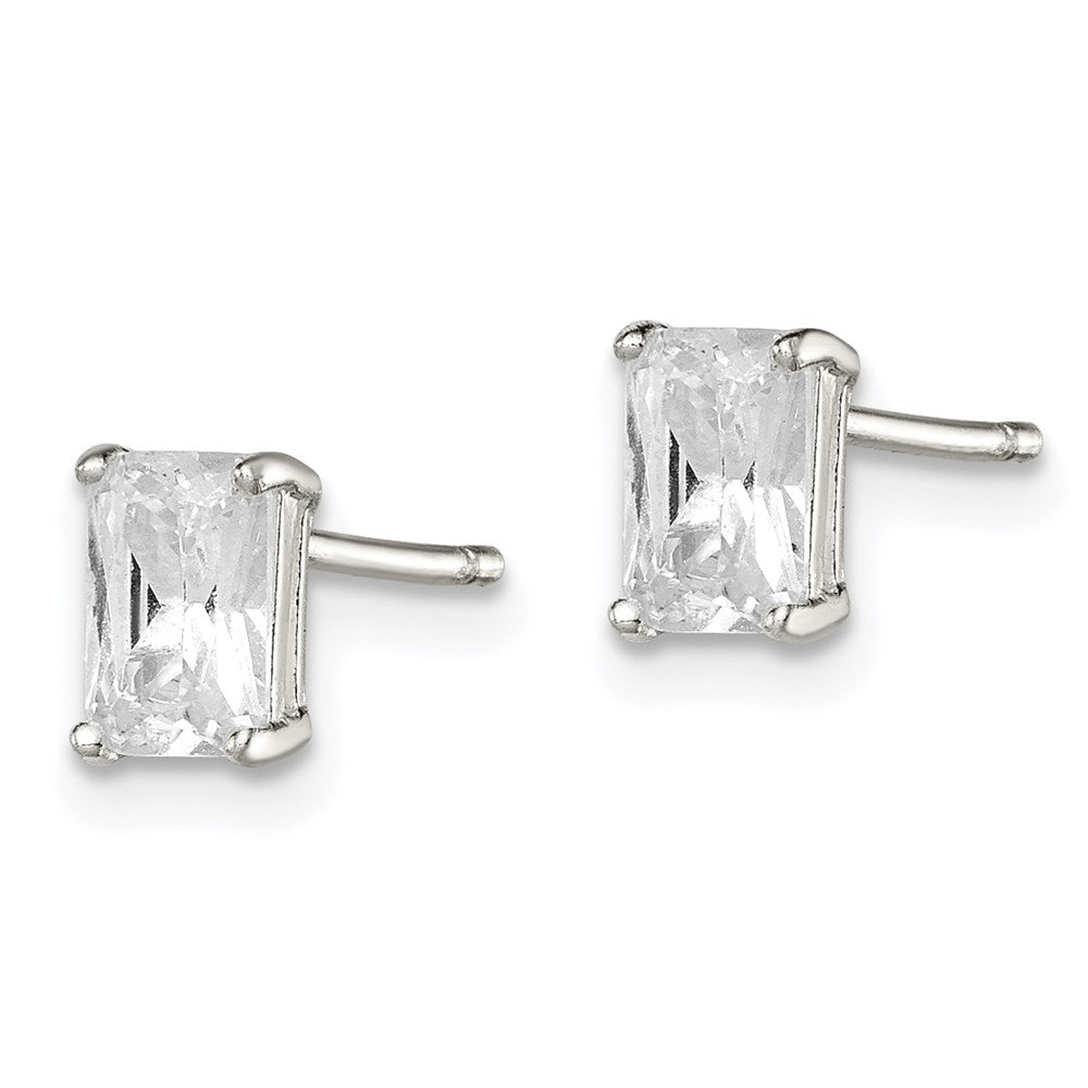 Sterlingsilber Poliert Smaragd-cut 6x4mm Korb Set Zirkonia Ohrstecker