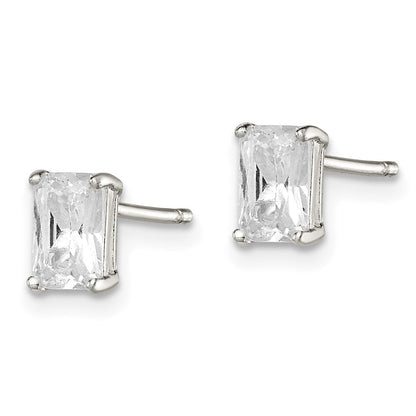 Sterlingsilber Poliert Smaragd-cut 6x4mm Korb Set Zirkonia Ohrstecker