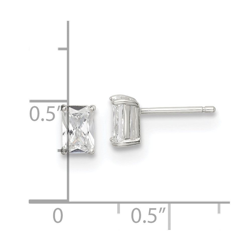 Sterlingsilber Poliert Smaragd-cut 6x4mm Korb Set Zirkonia Ohrstecker