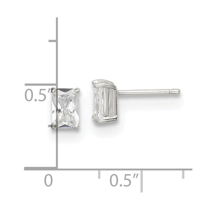 Sterlingsilber Poliert Smaragd-cut 6x4mm Korb Set Zirkonia Ohrstecker