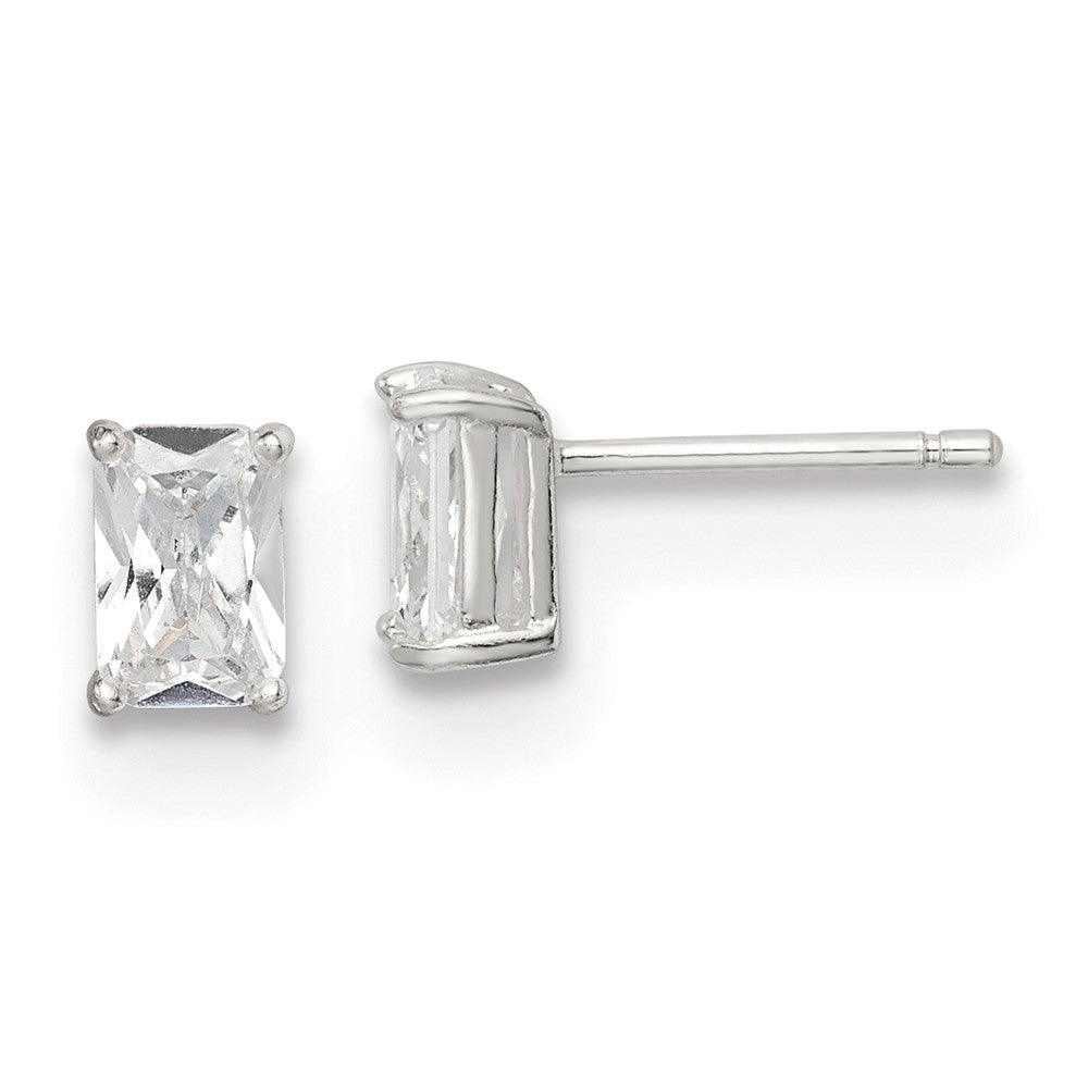 Sterlingsilber Poliert Smaragd-cut 6x4mm Korb Set Zirkonia Ohrstecker