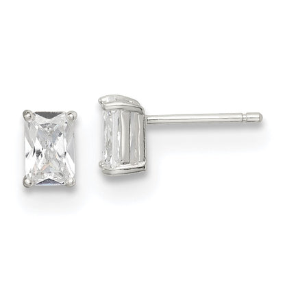 Sterlingsilber Poliert Smaragd-cut 6x4mm Korb Set Zirkonia Ohrstecker