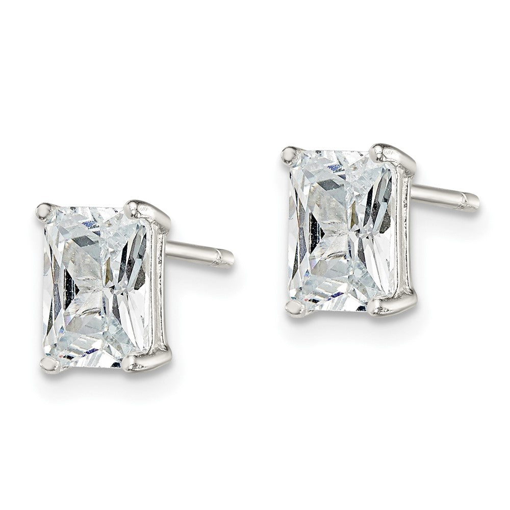 Sterlingsilber Poliert Smaragd-cut 7x5mm Korb Set Zirkonia Ohrstecker