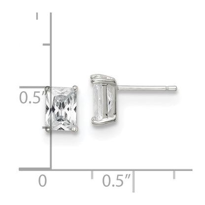 Sterlingsilber Poliert Smaragd-cut 7x5mm Korb Set Zirkonia Ohrstecker