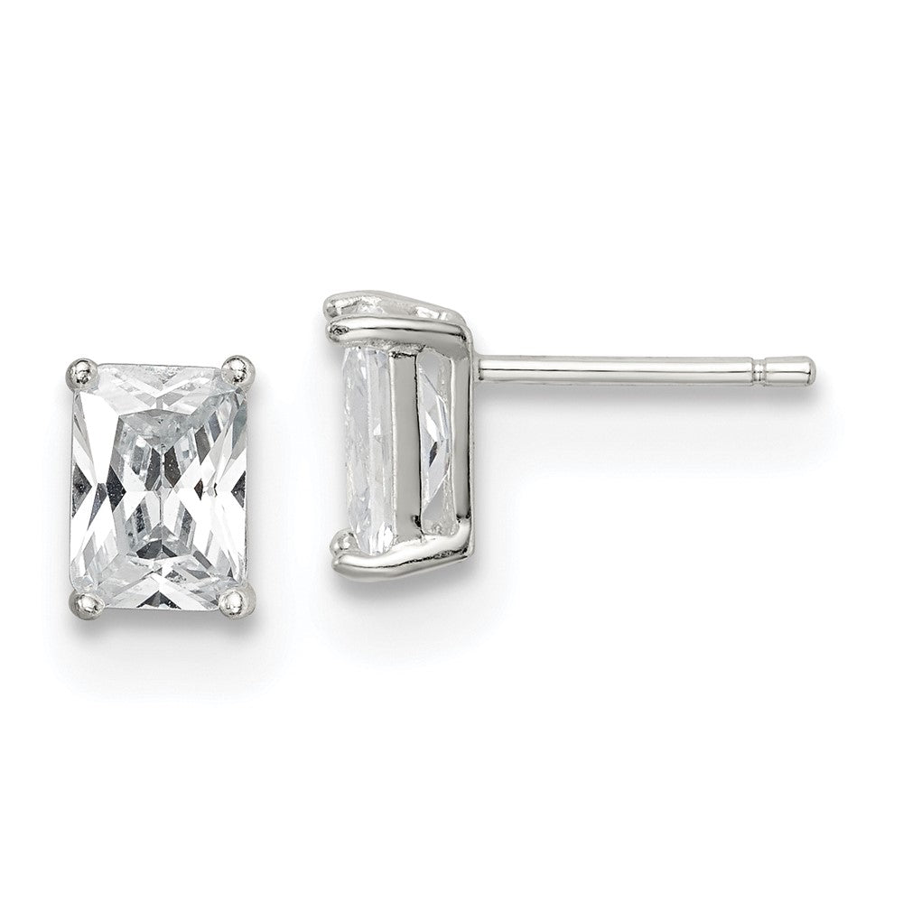Sterlingsilber Poliert Smaragd-cut 7x5mm Korb Set Zirkonia Ohrstecker