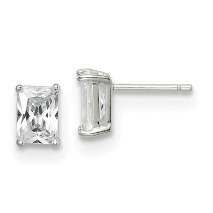 Sterlingsilber Poliert Smaragd-cut 7x5mm Korb Set Zirkonia Ohrstecker
