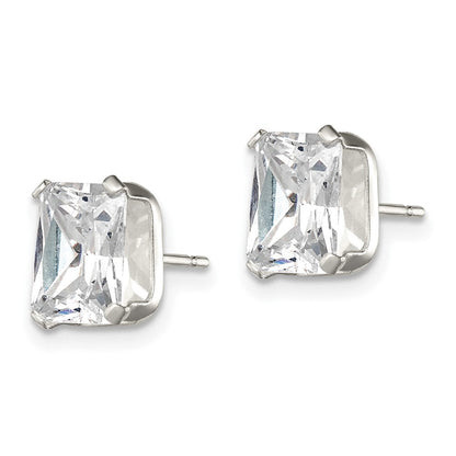 Sterlingsilber Poliert Smaragd-cut 8x6mm Korb Set Zirkonia Ohrstecker