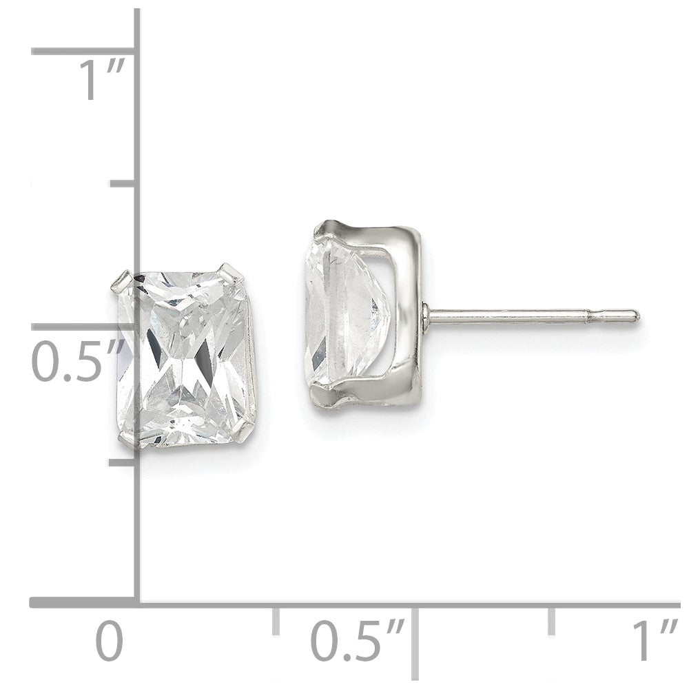 Sterlingsilber Poliert Smaragd-cut 8x6mm Korb Set Zirkonia Ohrstecker