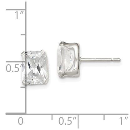 Sterlingsilber Poliert Smaragd-cut 8x6mm Korb Set Zirkonia Ohrstecker