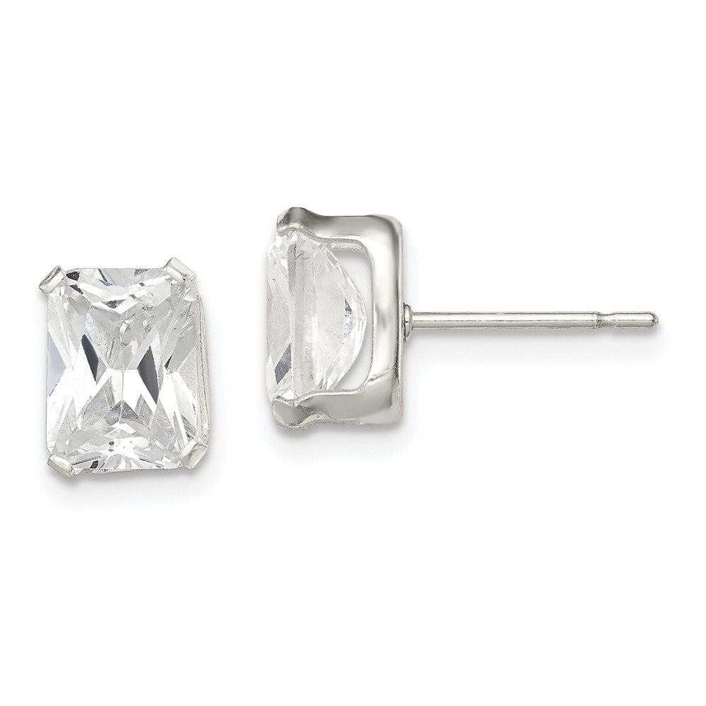Sterlingsilber Poliert Smaragd-cut 8x6mm Korb Set Zirkonia Ohrstecker