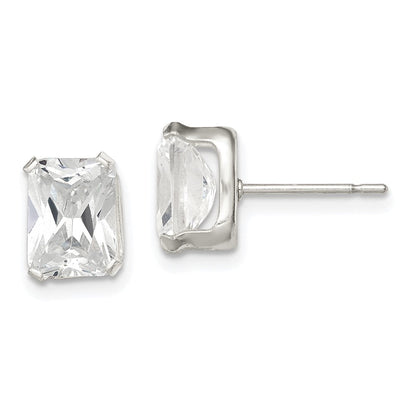 Sterlingsilber Poliert Smaragd-cut 8x6mm Korb Set Zirkonia Ohrstecker
