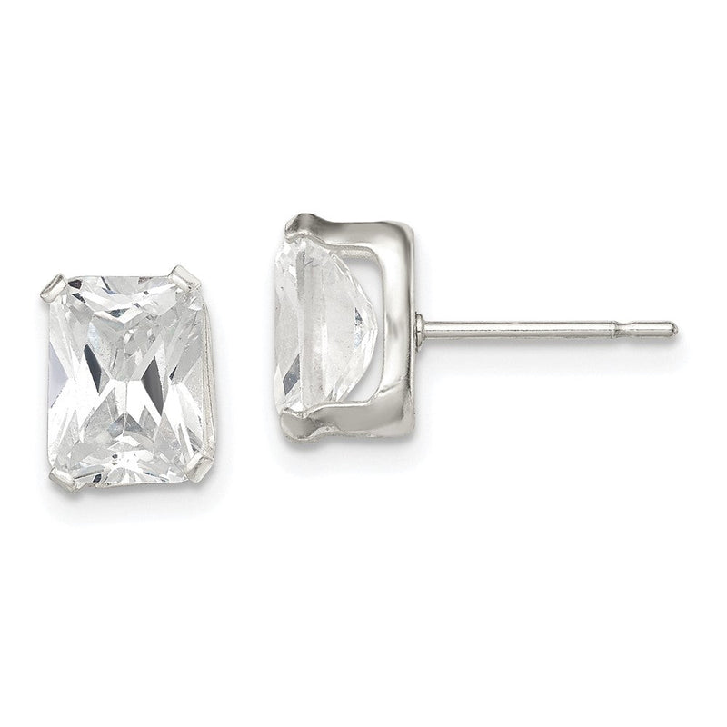 Sterlingsilber Poliert Smaragd-cut 8x6mm Korb Set Zirkonia Ohrstecker