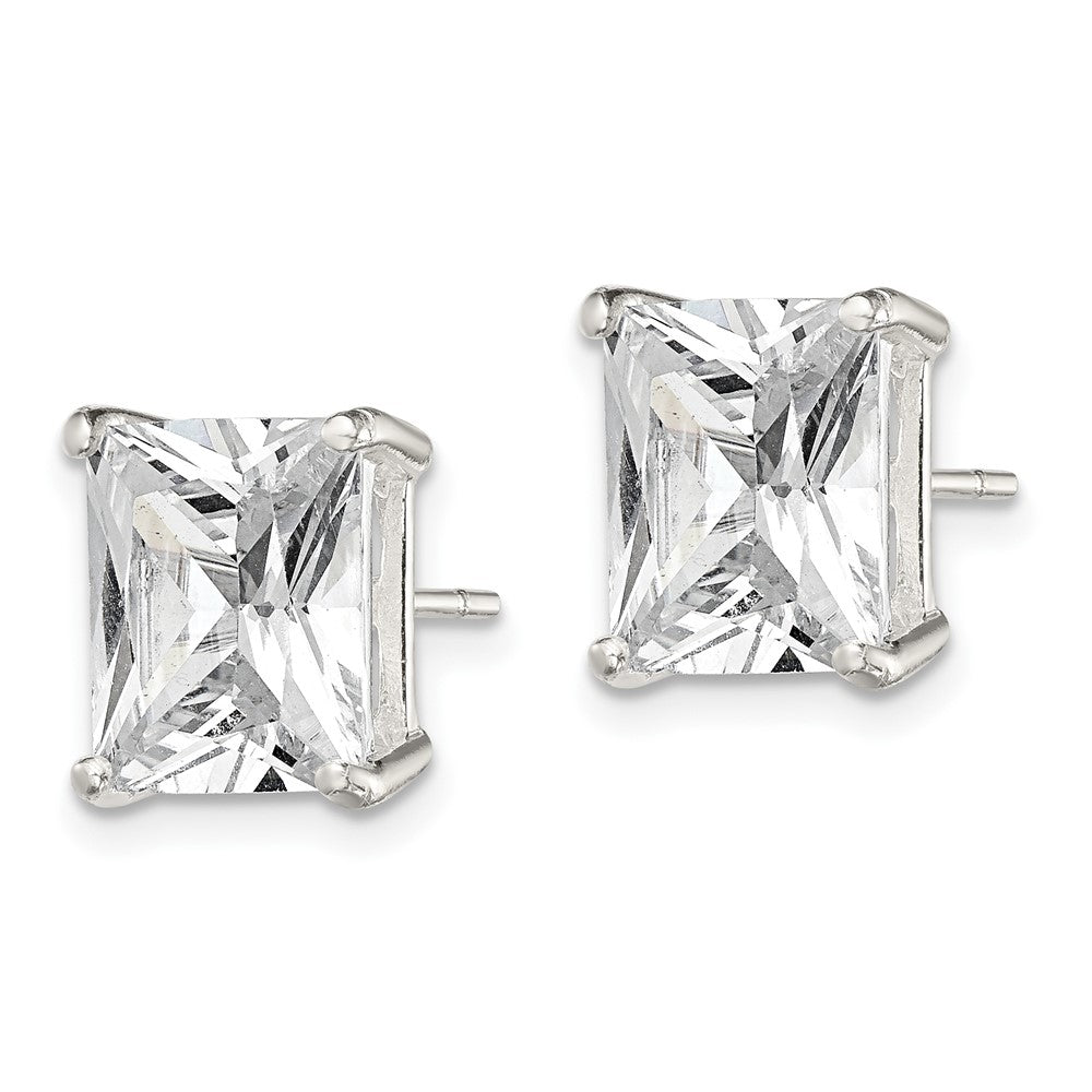 Sterlingsilber Poliert Smaragd-cut 10x8mm Korb Set Zirkonia Ohrstecker