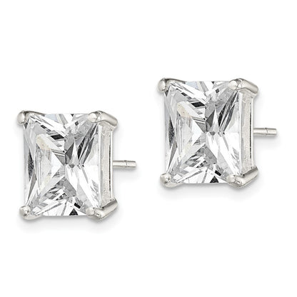 Sterlingsilber Poliert Smaragd-cut 10x8mm Korb Set Zirkonia Ohrstecker