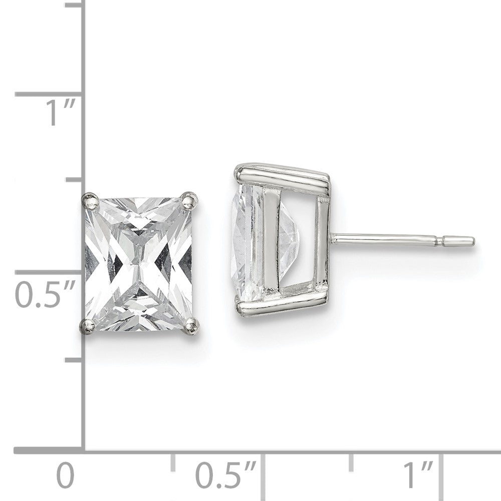 Sterlingsilber Poliert Smaragd-cut 10x8mm Korb Set Zirkonia Ohrstecker