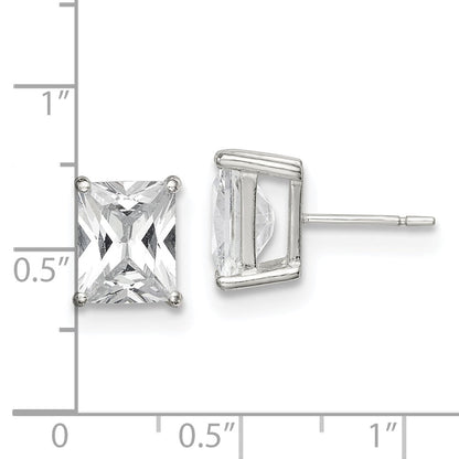 Sterlingsilber Poliert Smaragd-cut 10x8mm Korb Set Zirkonia Ohrstecker