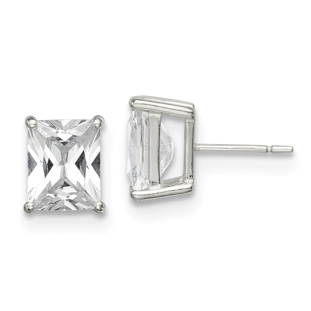 Sterlingsilber Poliert Smaragd-cut 10x8mm Korb Set Zirkonia Ohrstecker