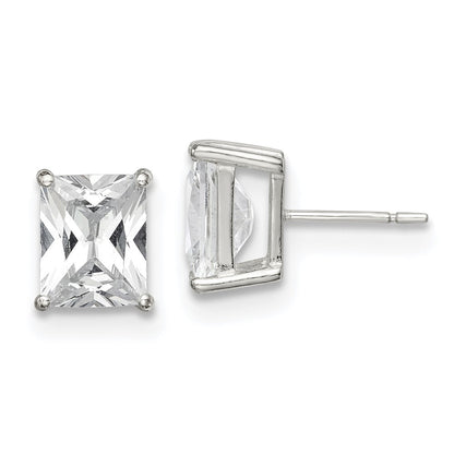 Sterlingsilber Poliert Smaragd-cut 10x8mm Korb Set Zirkonia Ohrstecker