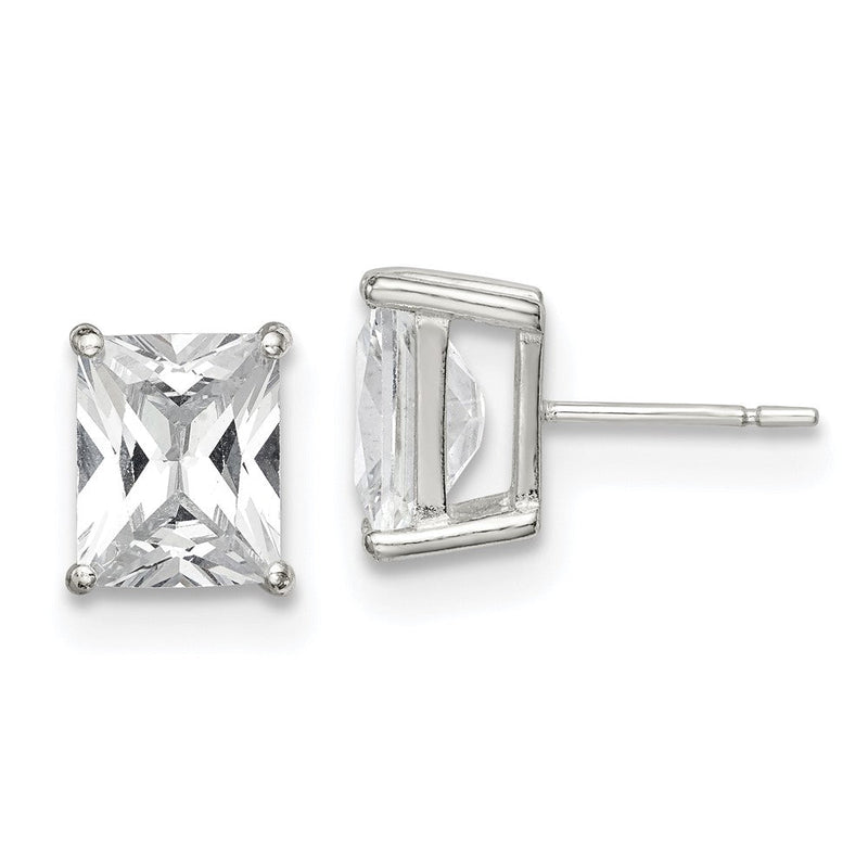 Sterlingsilber Poliert Smaragd-cut 10x8mm Korb Set Zirkonia Ohrstecker