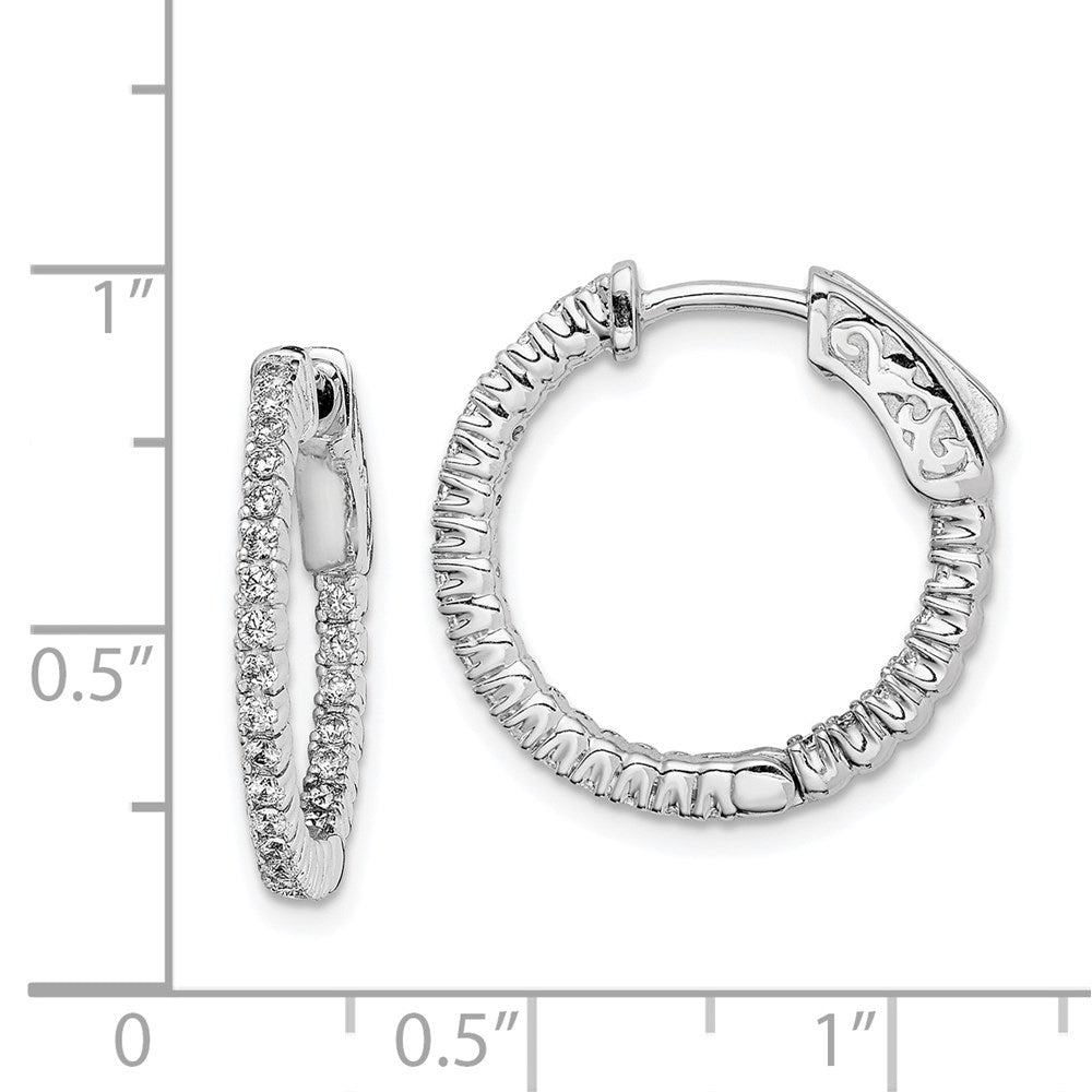 Sterlingsilber Schimmernd Rhodiniert 50 Stein 1.3mm Zirkonia in und Außen Rund Klappbar Creolen