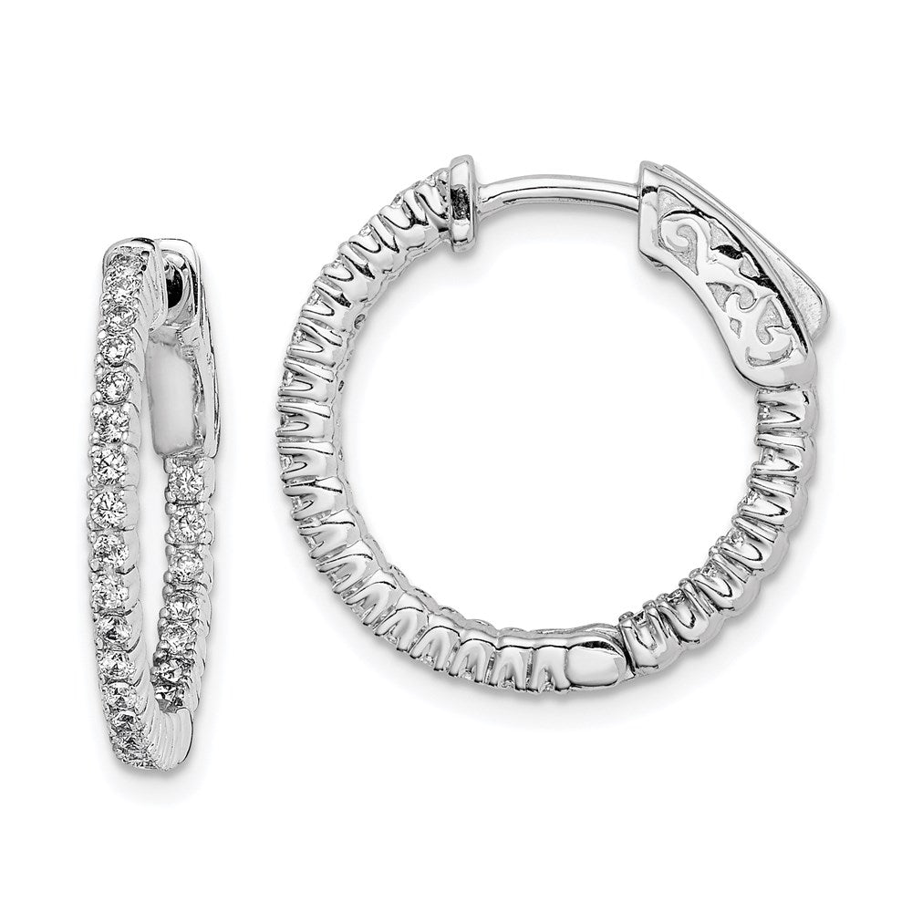 Sterlingsilber Schimmernd Rhodiniert 50 Stein 1.3mm Zirkonia in und Außen Rund Klappbar Creolen