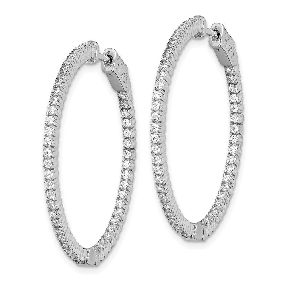 Sterlingsilber Schimmernd Rhodiniert 100 Stein 1.3mm Zirkonia in und Außen Rund Klappbar Creolen