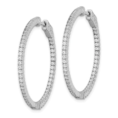 Sterlingsilber Schimmernd Rhodiniert 100 Stein 1.3mm Zirkonia in und Außen Rund Klappbar Creolen